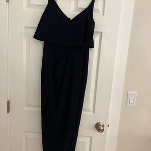 Xscape Scuba Crepe Faux Wrap Gown Navy Sz 2